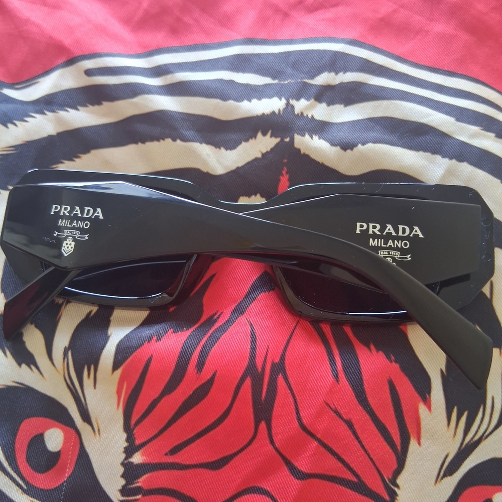 Prada Black Logo Rectangular Sunglasses